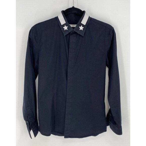 VTG GIVENCHY Black Stars Embroidered Cotton Buttons Long Sleeve Shirt Sz 38 Sz S - Picture 15 of 15